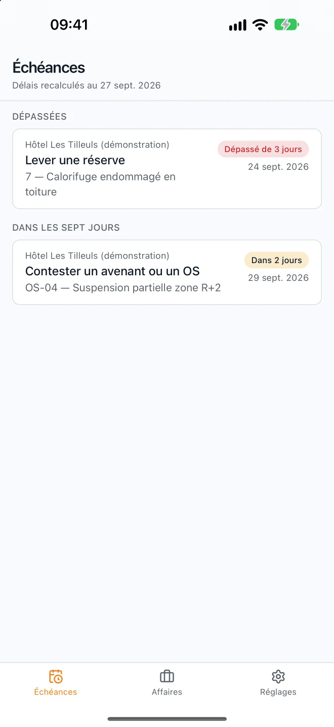 Sur iPhone : les échéances de toutes les affaires, recalculées au jour